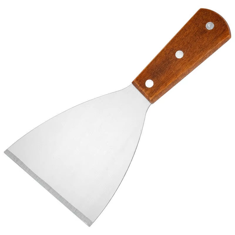 Wooden Handle Stainless Steel Oblique Spatula Steak Burger Pancake Pizza Scraper Shovel Kitchen Cooking Tools Barbecue Utensils