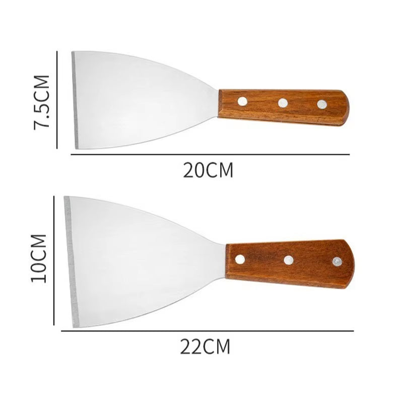 Wooden Handle Stainless Steel Oblique Spatula Steak Burger Pancake Pizza Scraper Shovel Kitchen Cooking Tools Barbecue Utensils