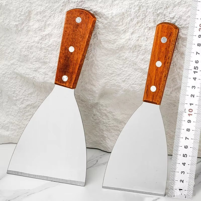 Wooden Handle Stainless Steel Oblique Spatula Steak Burger Pancake Pizza Scraper Shovel Kitchen Cooking Tools Barbecue Utensils