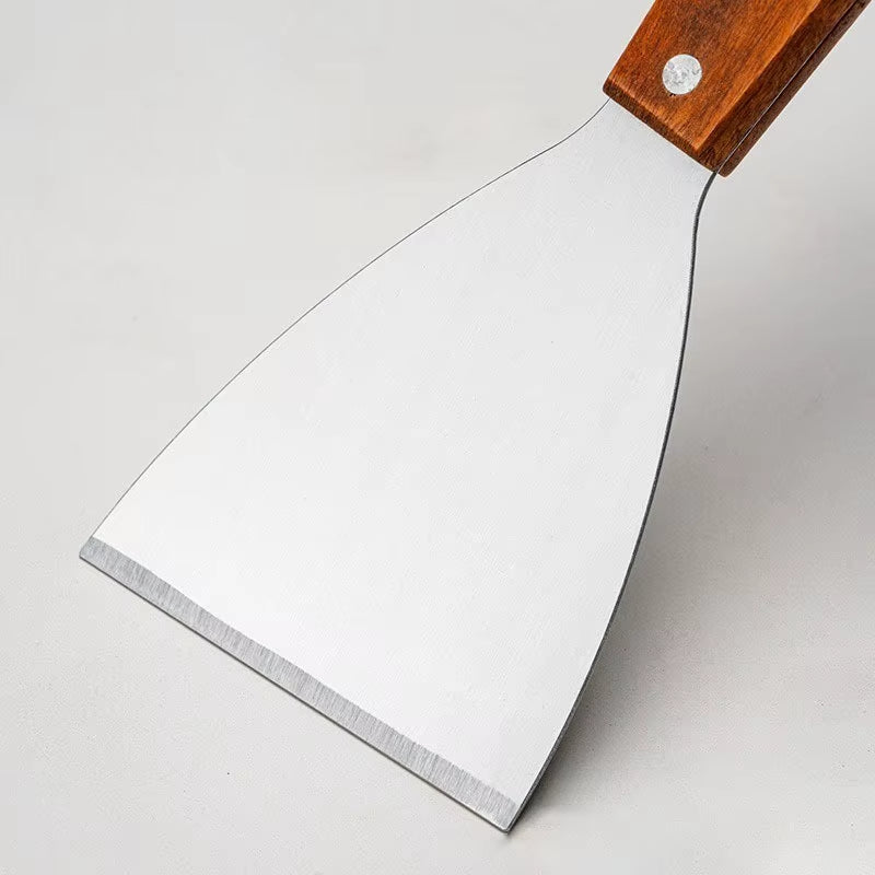 Wooden Handle Stainless Steel Oblique Spatula Steak Burger Pancake Pizza Scraper Shovel Kitchen Cooking Tools Barbecue Utensils